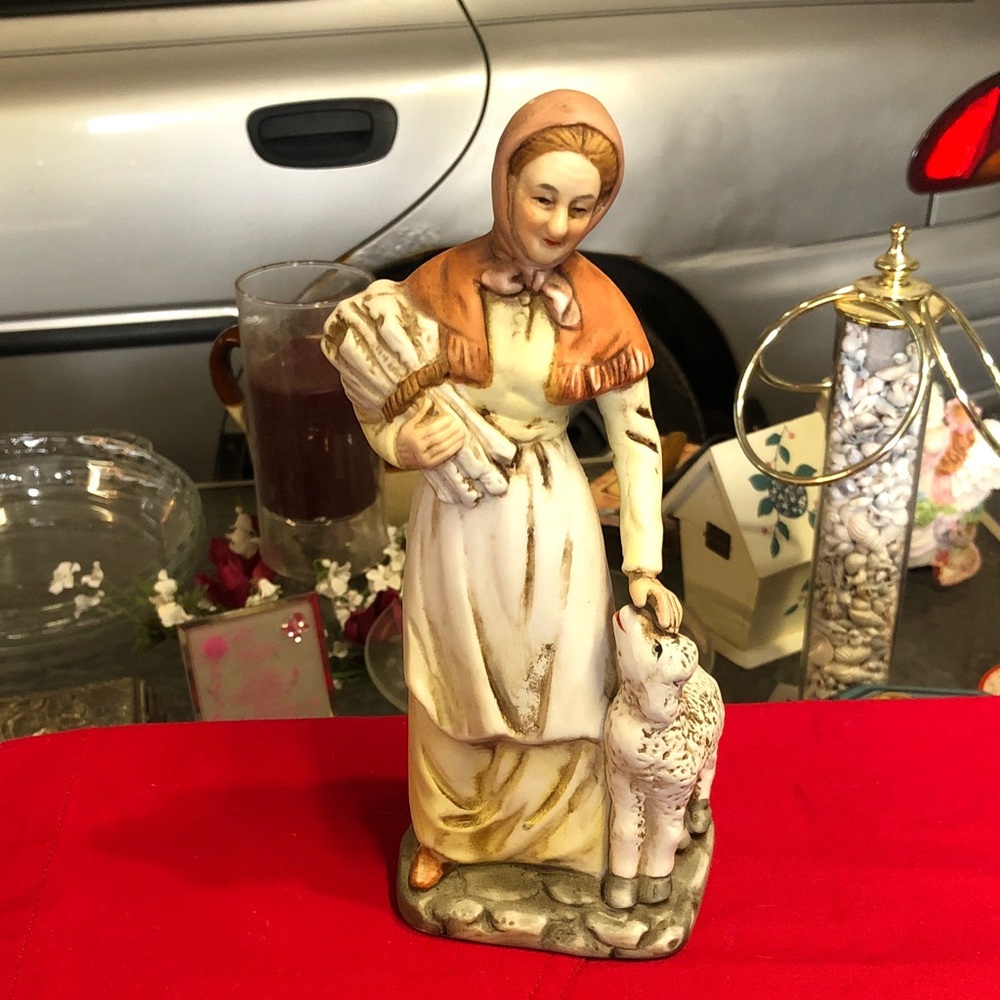 Vintage Shepherdess Figurine with Lamb